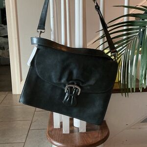Classic Teal Work  Crossbody Bag with Buckle Accent
